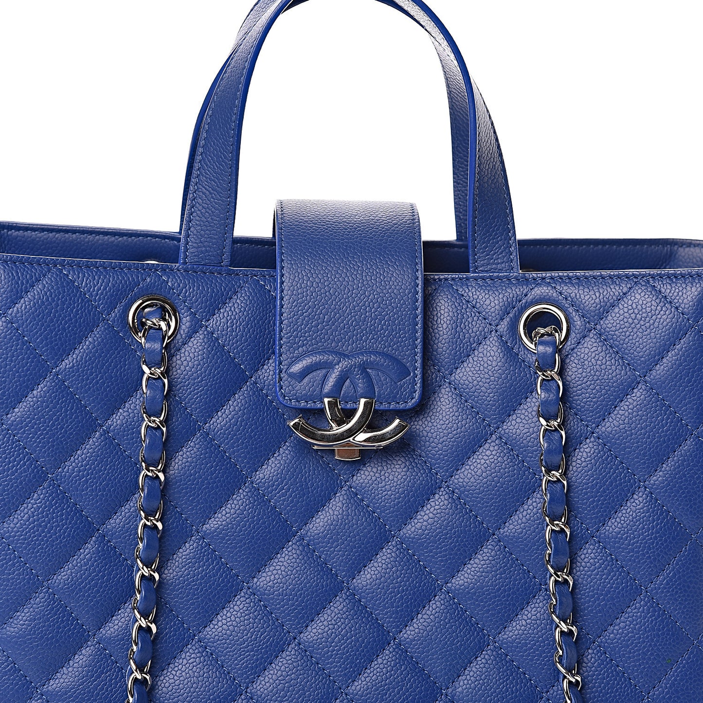 Caviar Quilted Large CC Box Shopping Tote Blue