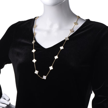 Van Cleef & Arpels 18K Yellow Gold Mother of Pearl 20 Motifs Vintage Alhambra Necklace 2 of 8