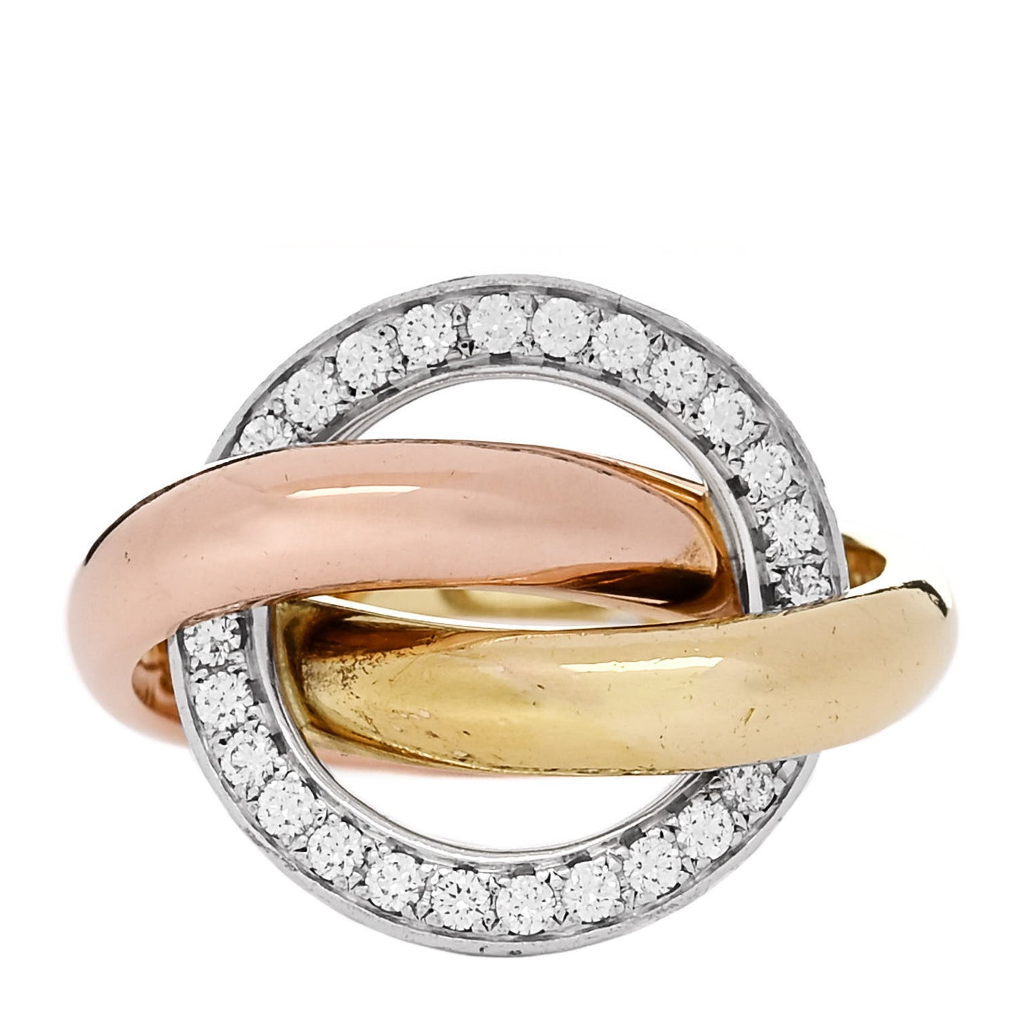 18K Pink Yellow White Gold Diamond Trinity Crash Ring 50 5.5