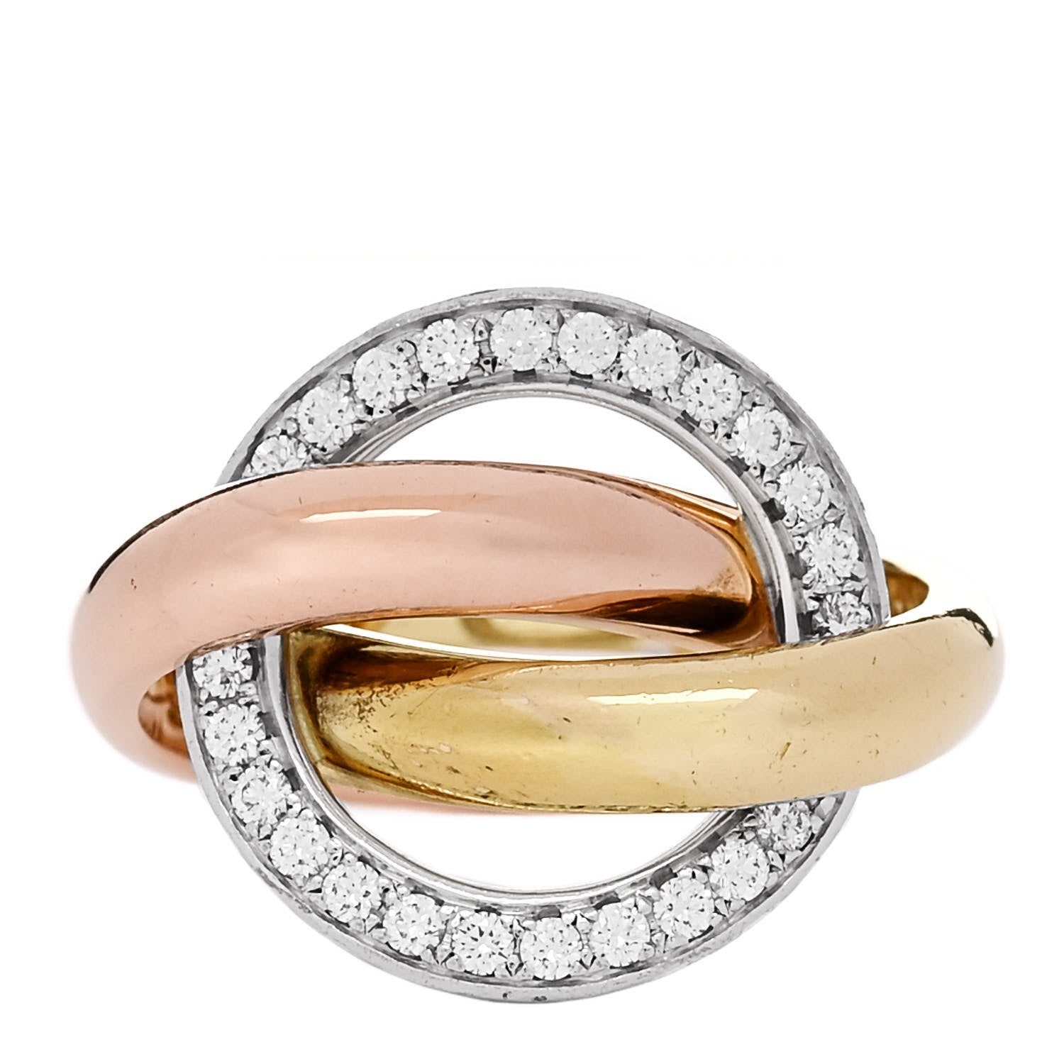 Cartier 18K Pink Yellow White Gold Diamond Trinity Crash Ring 50 5.5 1 of 5