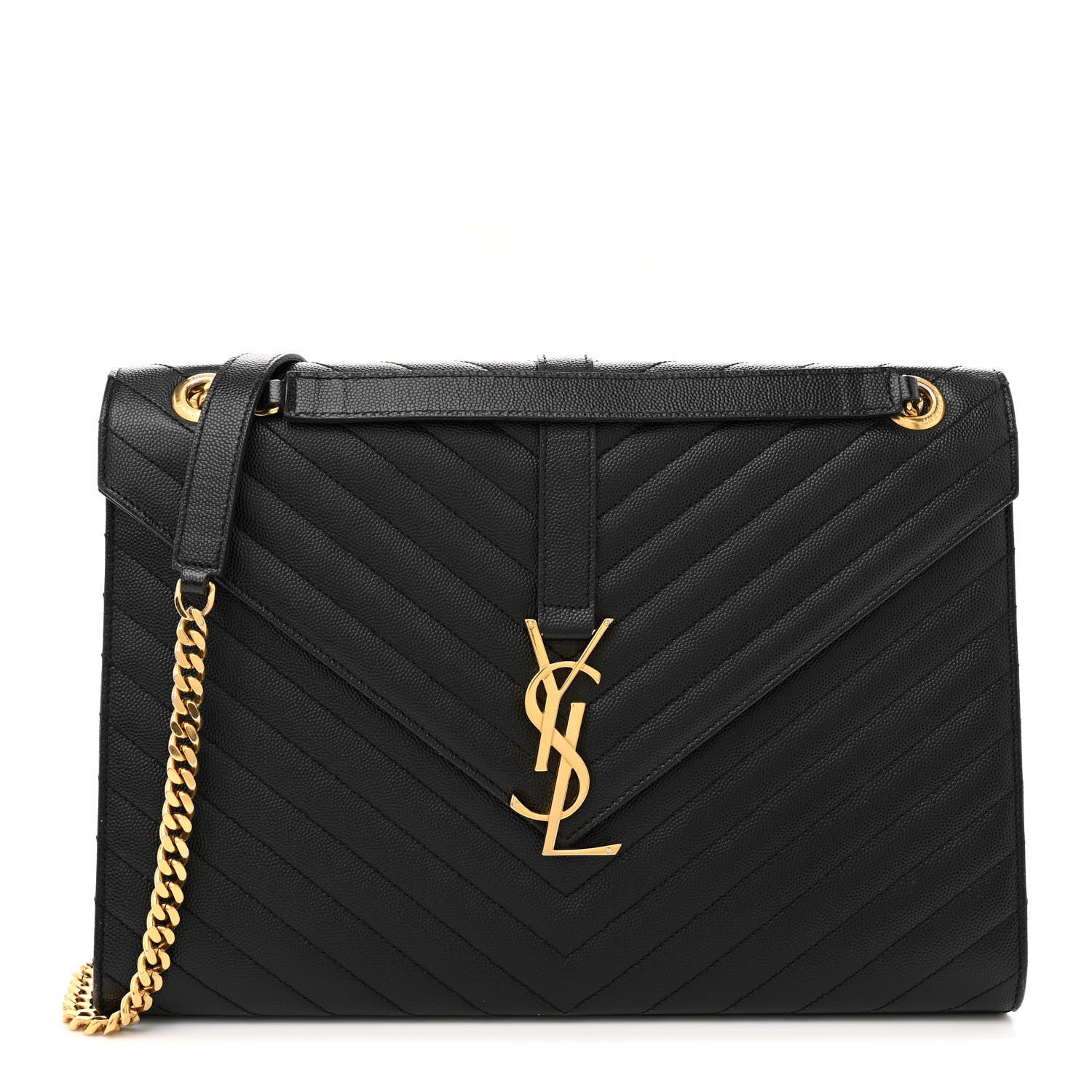 Saint Laurent Smooth Calfskin Matelasse Chevron Large Monogram Satchel Black 1 of 10