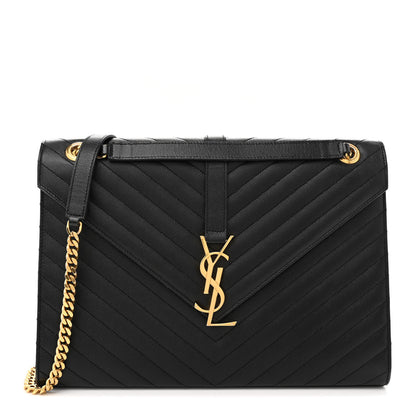Saint Laurent Smooth Calfskin Matelasse Chevron Large Monogram Satchel Black 1 of 10