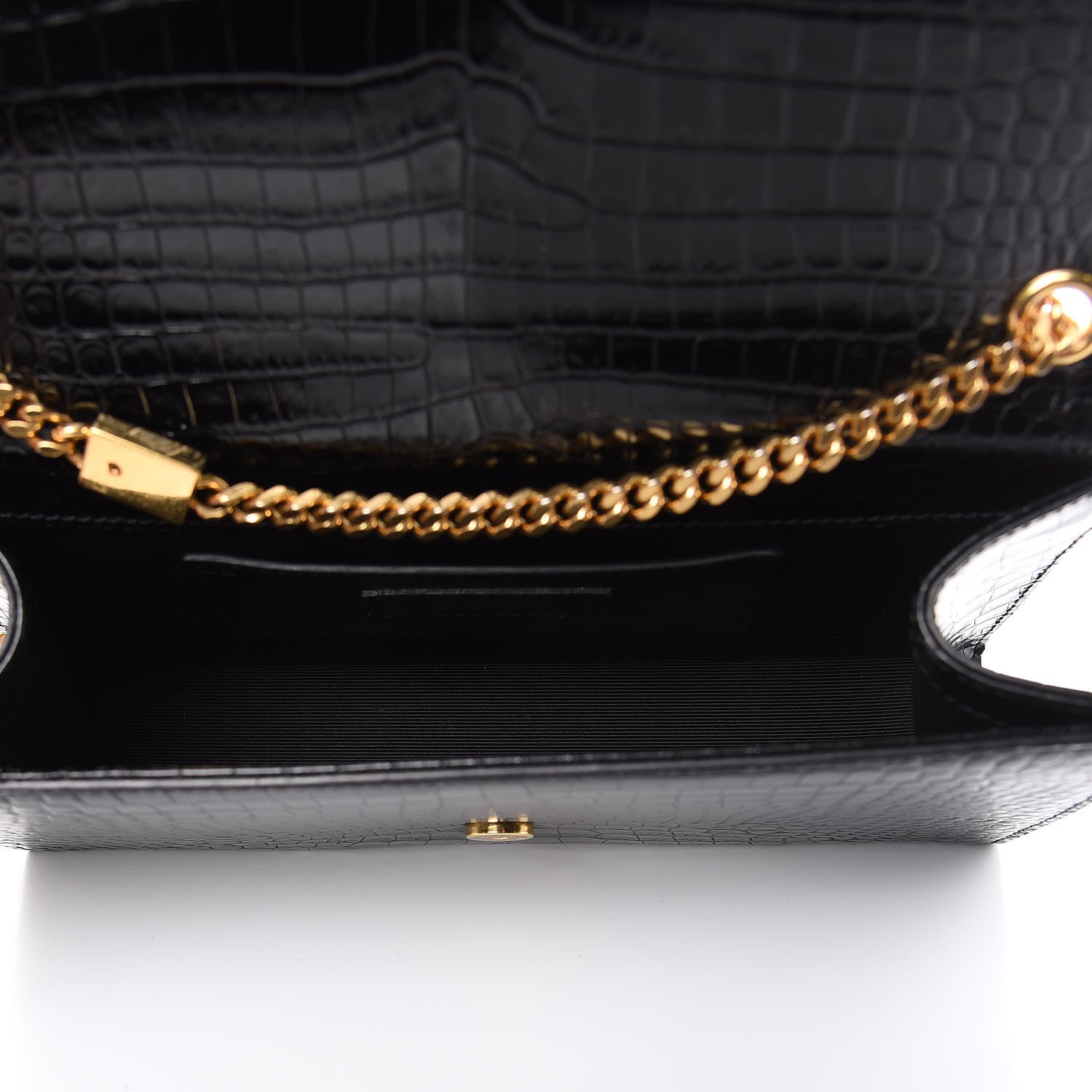 Saint Laurent Calfskin Crocodile Embossed Medium Classic Monogram Kate Tassel Satchel Black 5 of 11