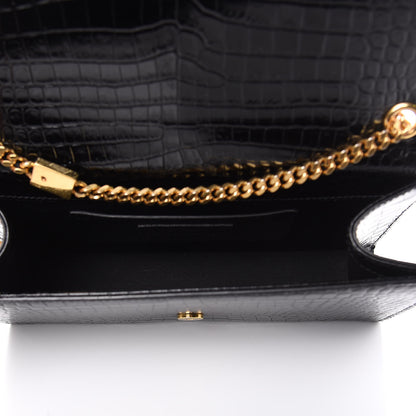 Saint Laurent Calfskin Crocodile Embossed Medium Classic Monogram Kate Tassel Satchel Black 5 of 11