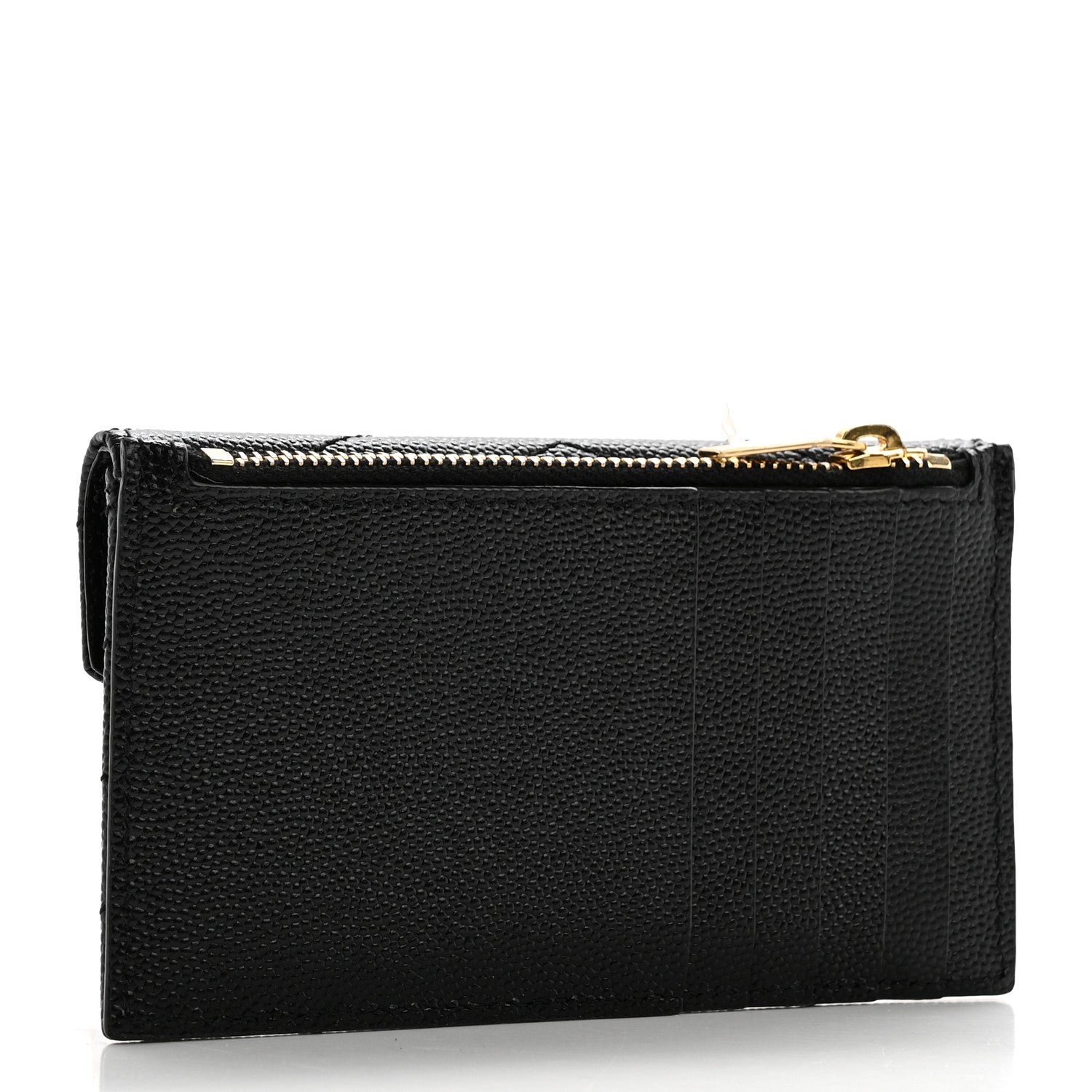 Saint Laurent Grain De Poudre Matelasse Chevron Monogram Compact Wallet Black 3 of 7