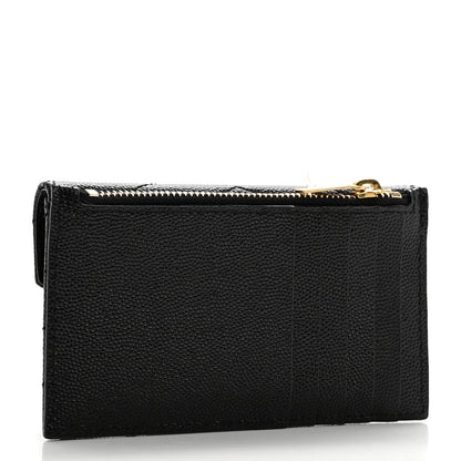 Saint Laurent Grain De Poudre Matelasse Chevron Monogram Compact Wallet Black 3 of 7