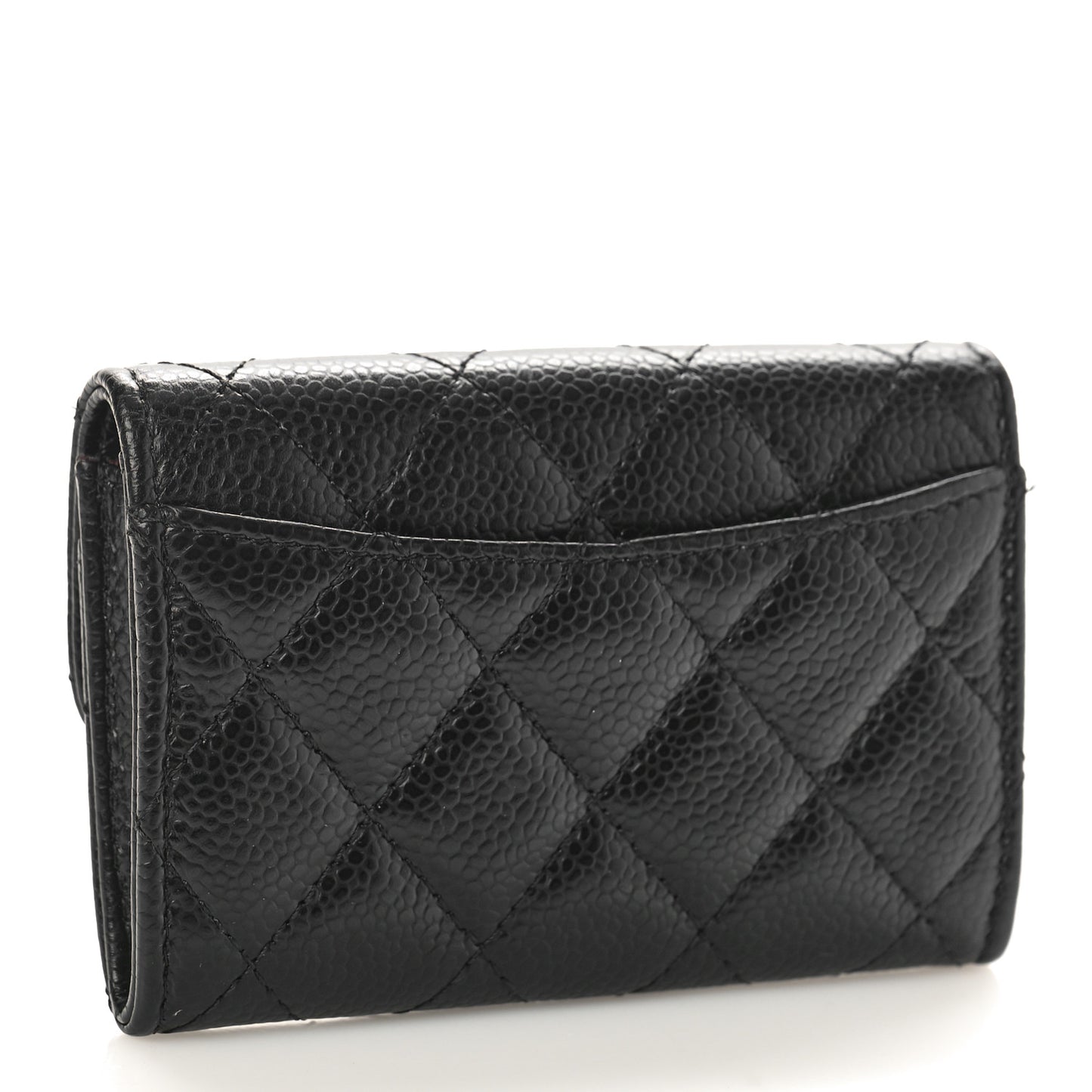 Caviar Quilted Flap Card Holder Wallet Black
