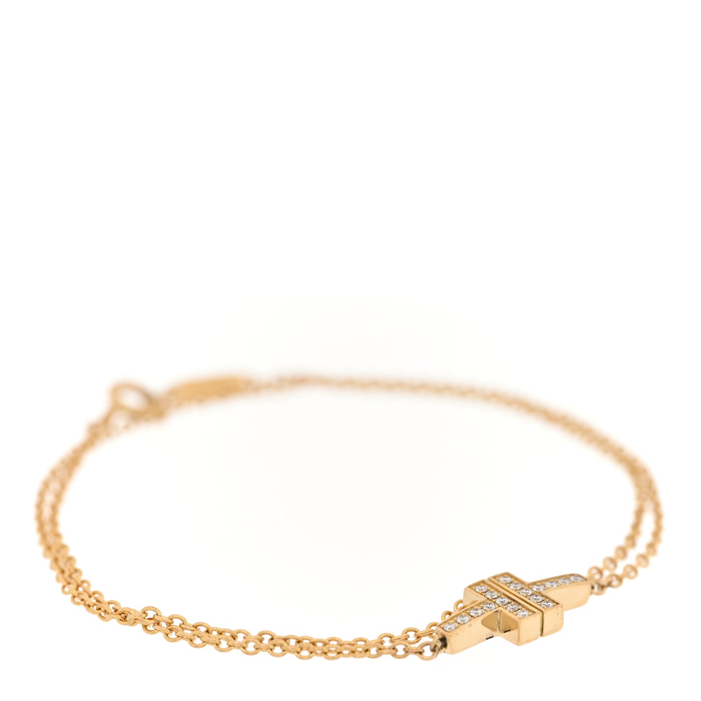 18K Yellow Gold Diamond T Double Chain Bracelet