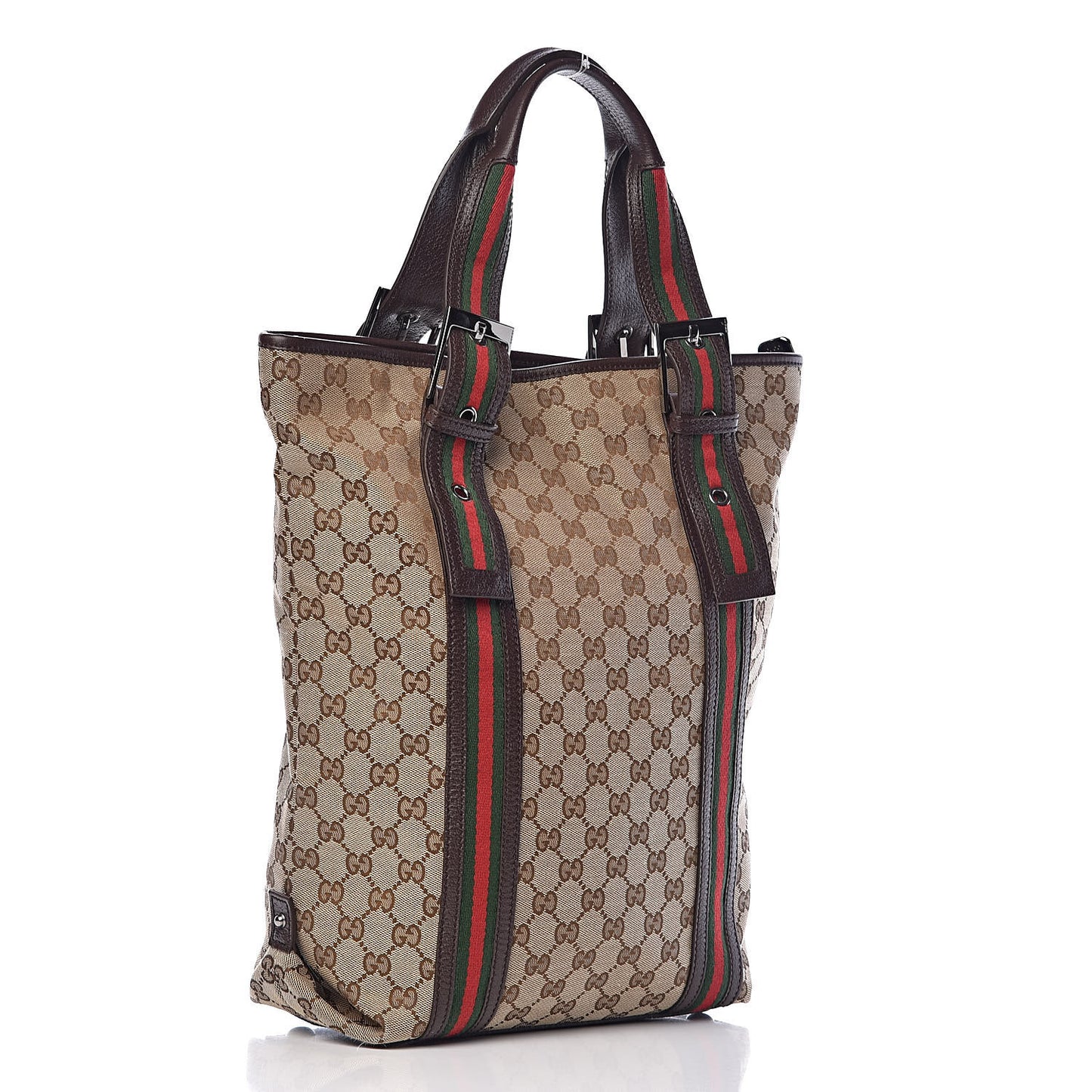 GG Monogram Medium Web Handle Vertical Tote Bag Dark Brown