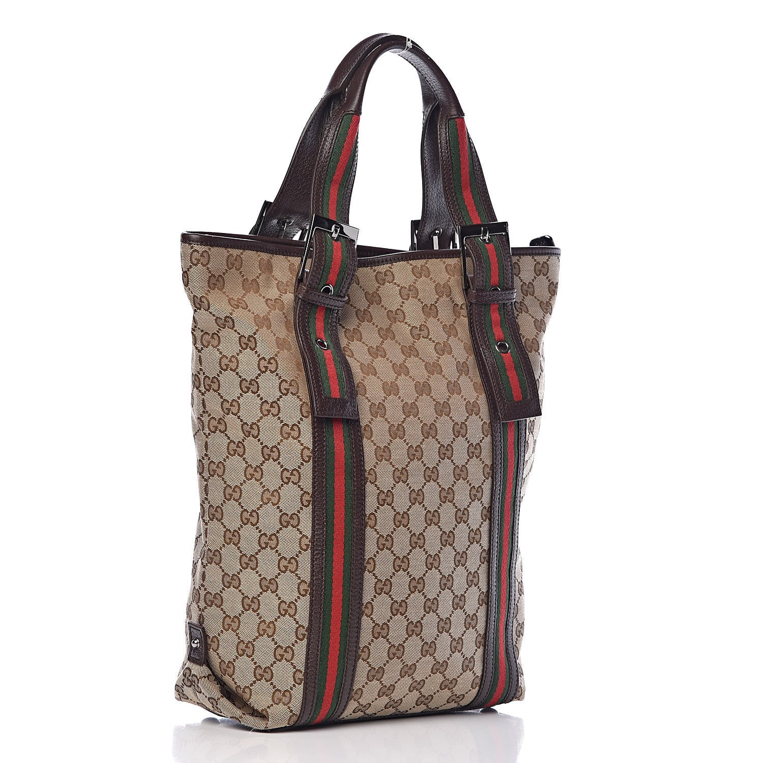 Gucci GG Monogram Medium Web Handle Vertical Tote Bag Dark Brown 3 of 10