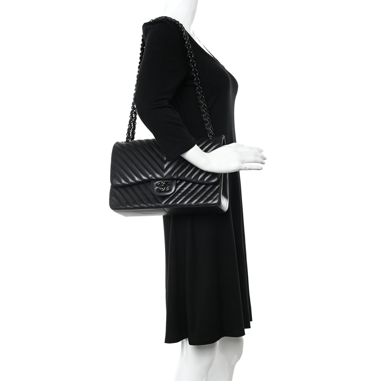 Lambskin Chevron Quilted Jumbo Double Flap So Black