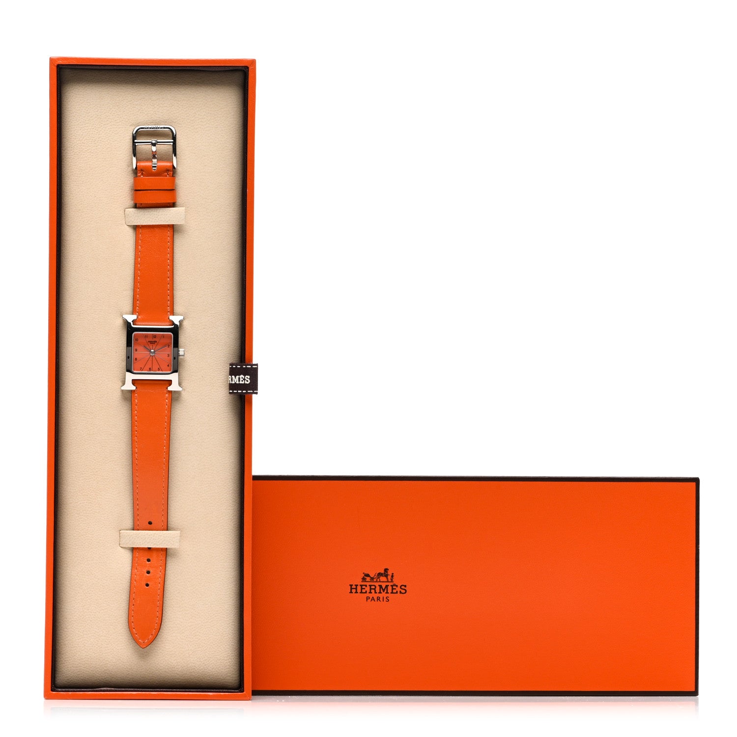 Hermes Stainless Steel Swift 21mm Heure H Hour Quartz Watch Orange 5 of 5