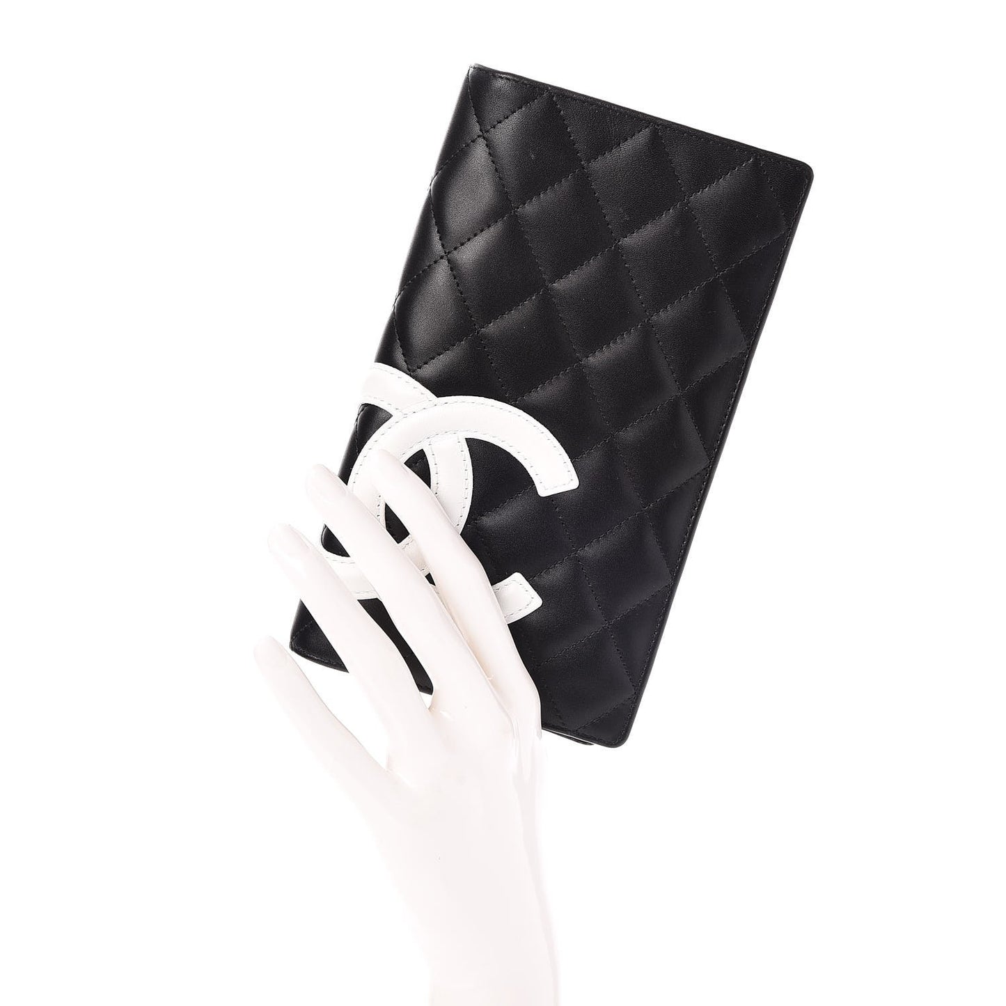 Calfskin Quilted Cambon Yen Wallet Black White