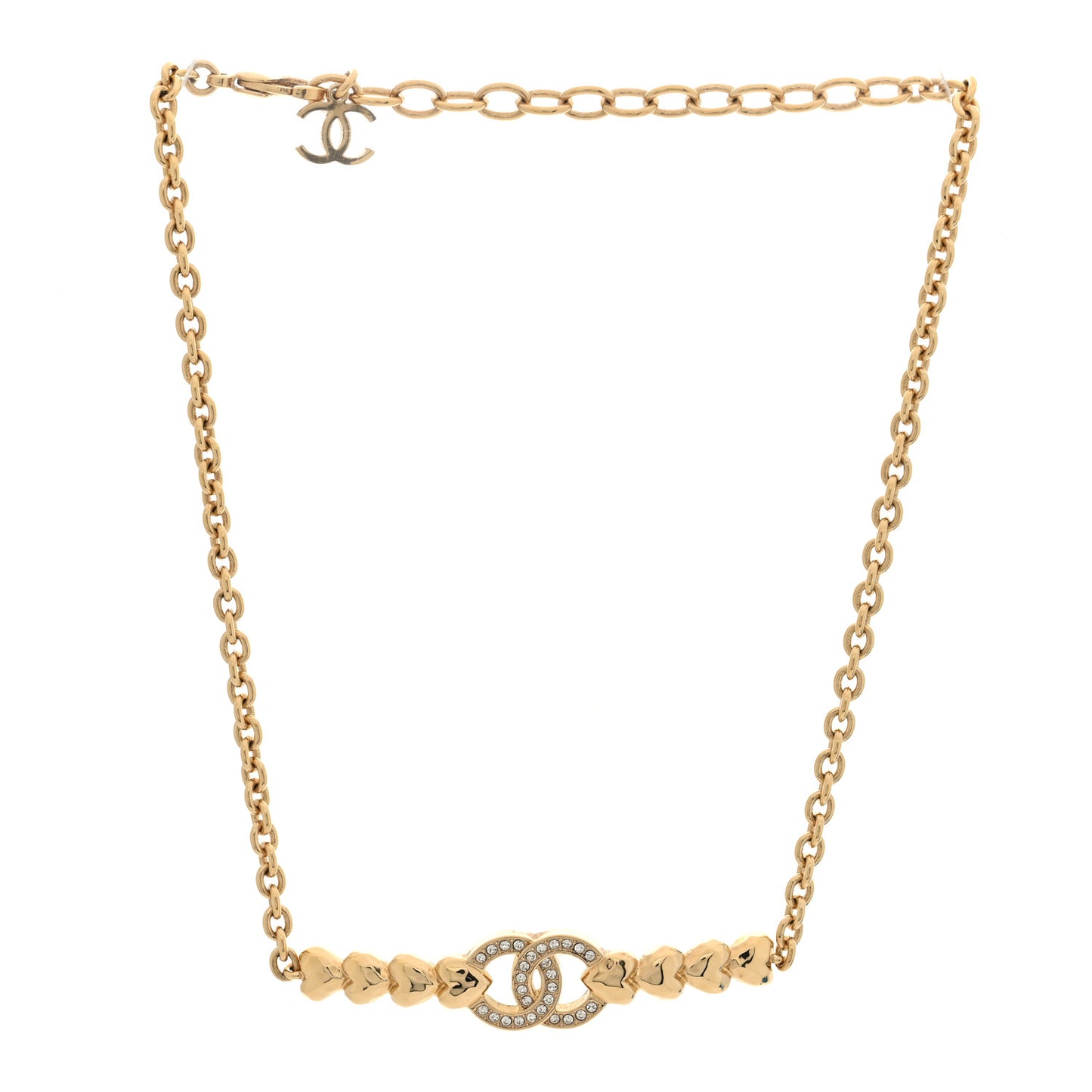 Crystal CC Heart Link Choker Necklace Gold
