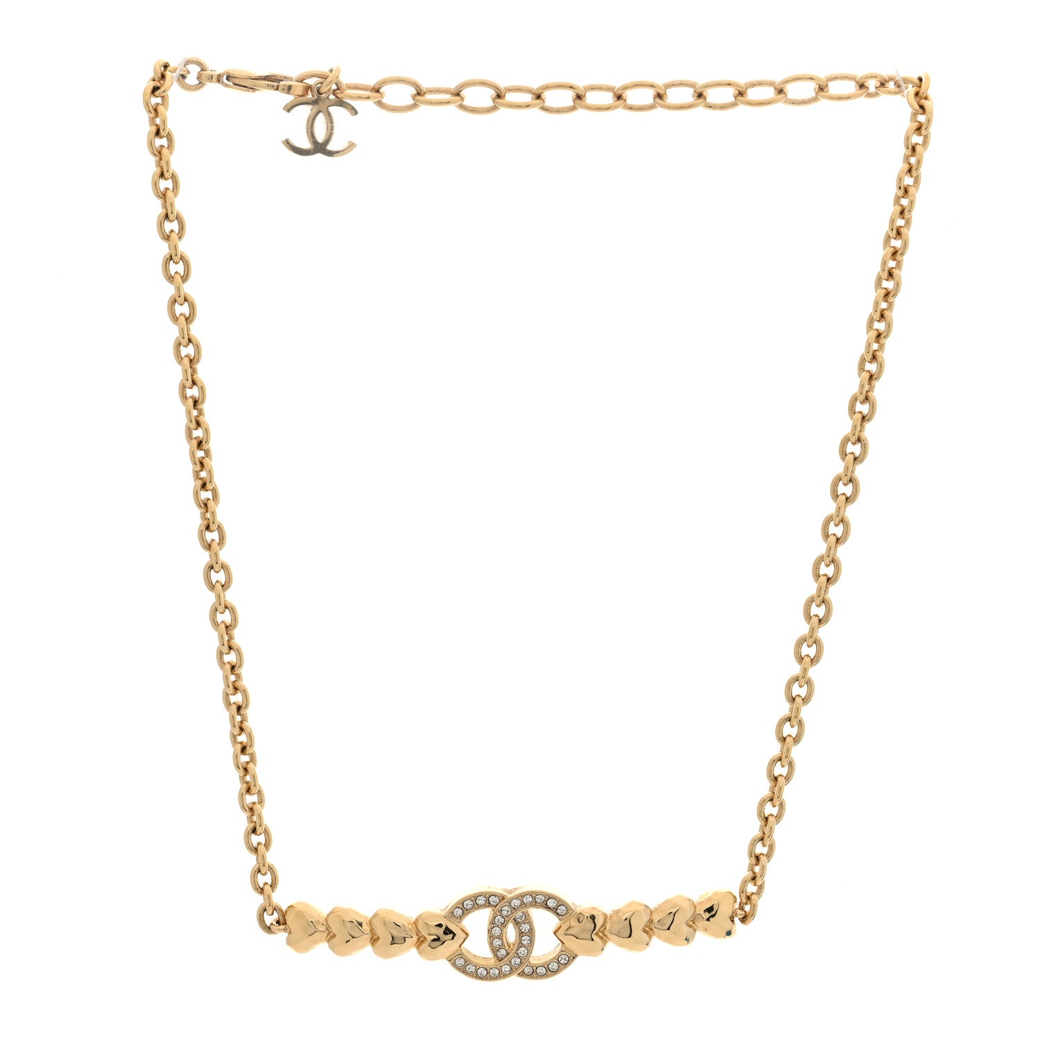 Chanel Crystal CC Heart Link Choker Necklace Gold 3 of 5