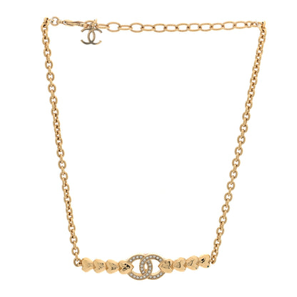 Chanel Crystal CC Heart Link Choker Necklace Gold 3 of 5