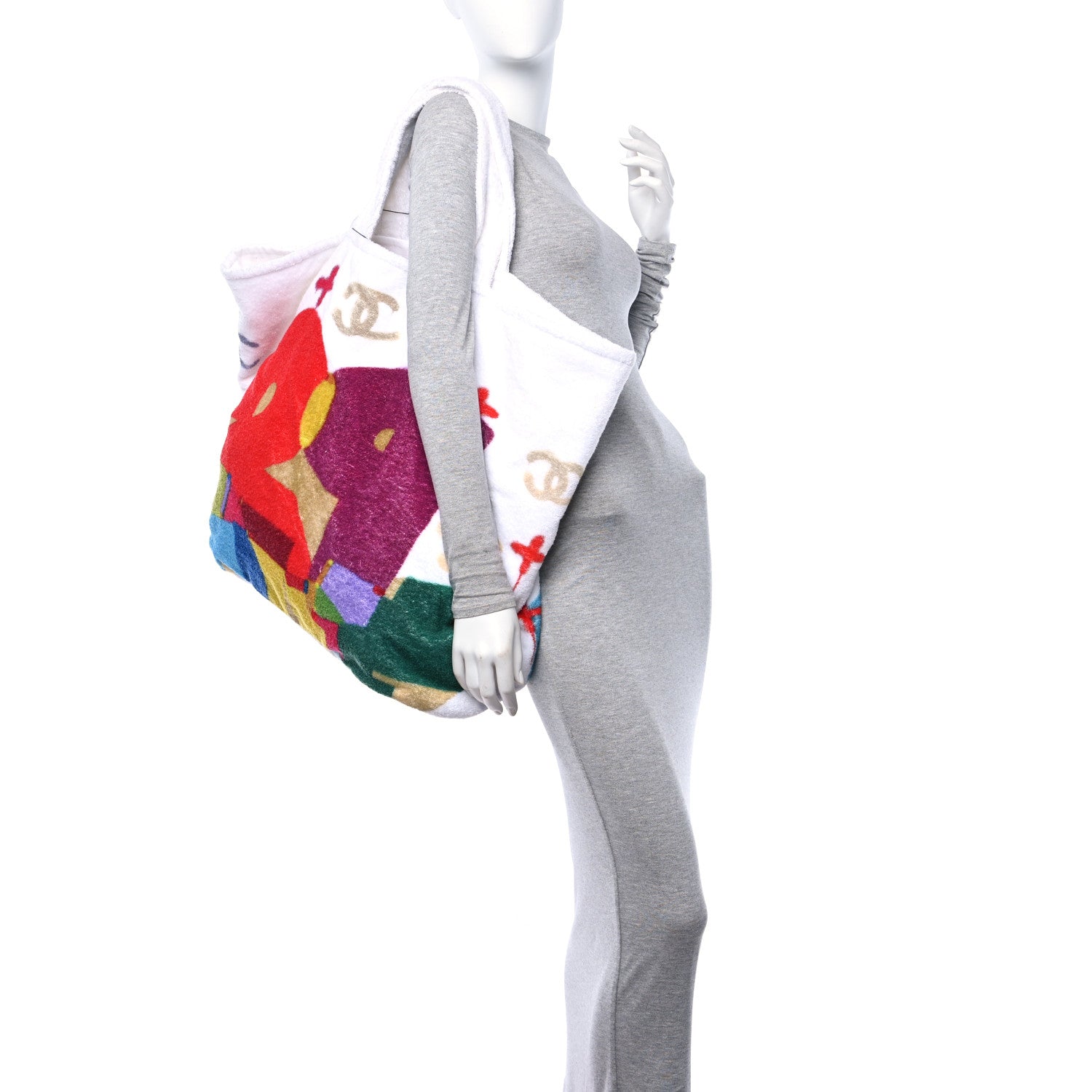 Chanel Terry Cotton Beach Tote Towel Set White Multicolor 3 of 10
