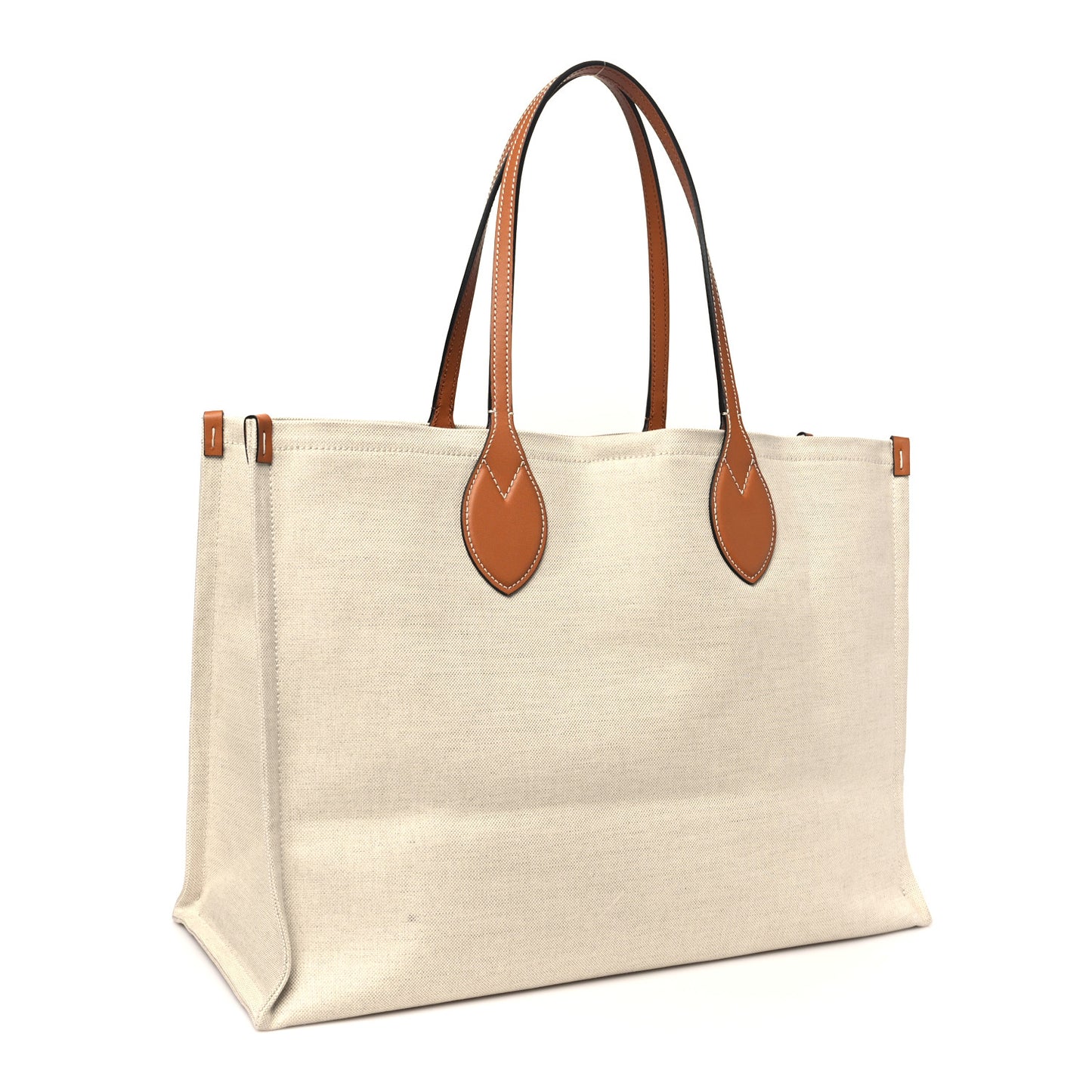 Canvas Calfskin Logo Maxi Tote Bag Beige Light Brown