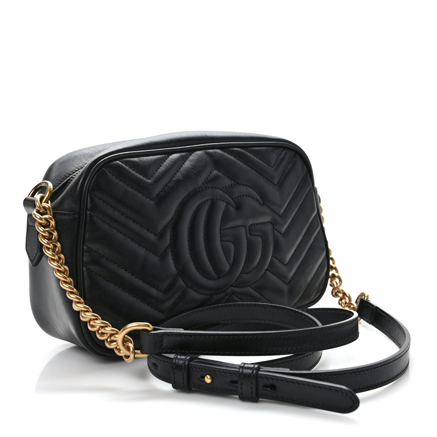 Gucci Calfskin Matelasse Small GG Marmont Chain Shoulder Bag Black 3 of 14