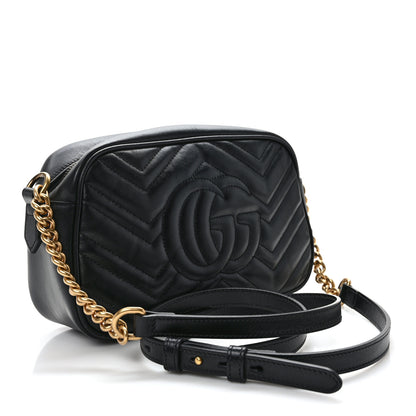 Gucci Calfskin Matelasse Small GG Marmont Chain Shoulder Bag Black 3 of 14