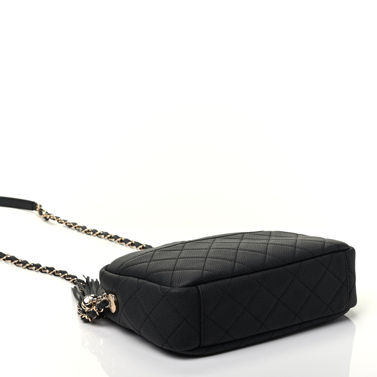 Iridescent Caviar Quilted Small Coco Tassel Camera Case Black