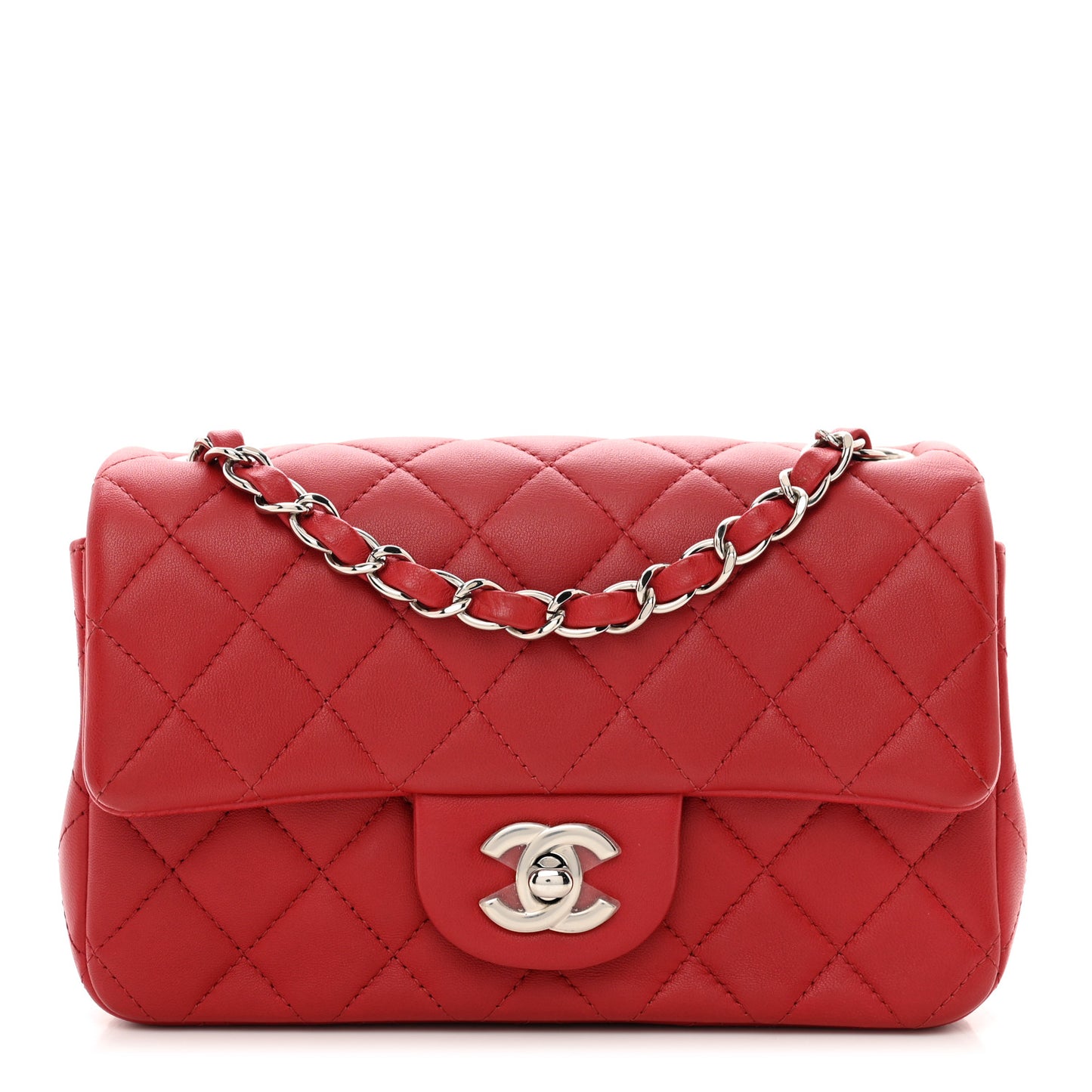 Lambskin Quilted Mini Rectangular Flap Red