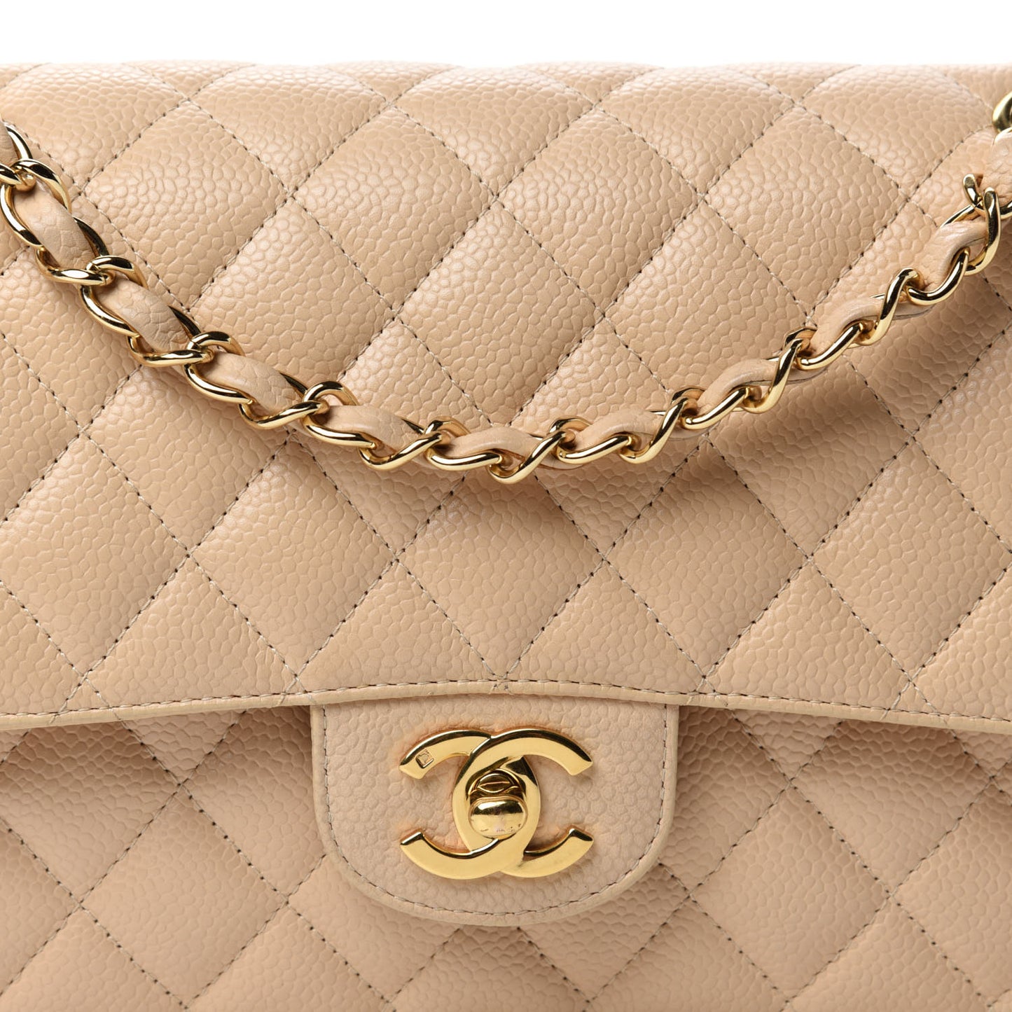 Caviar Quilted Medium Double Flap Light Beige