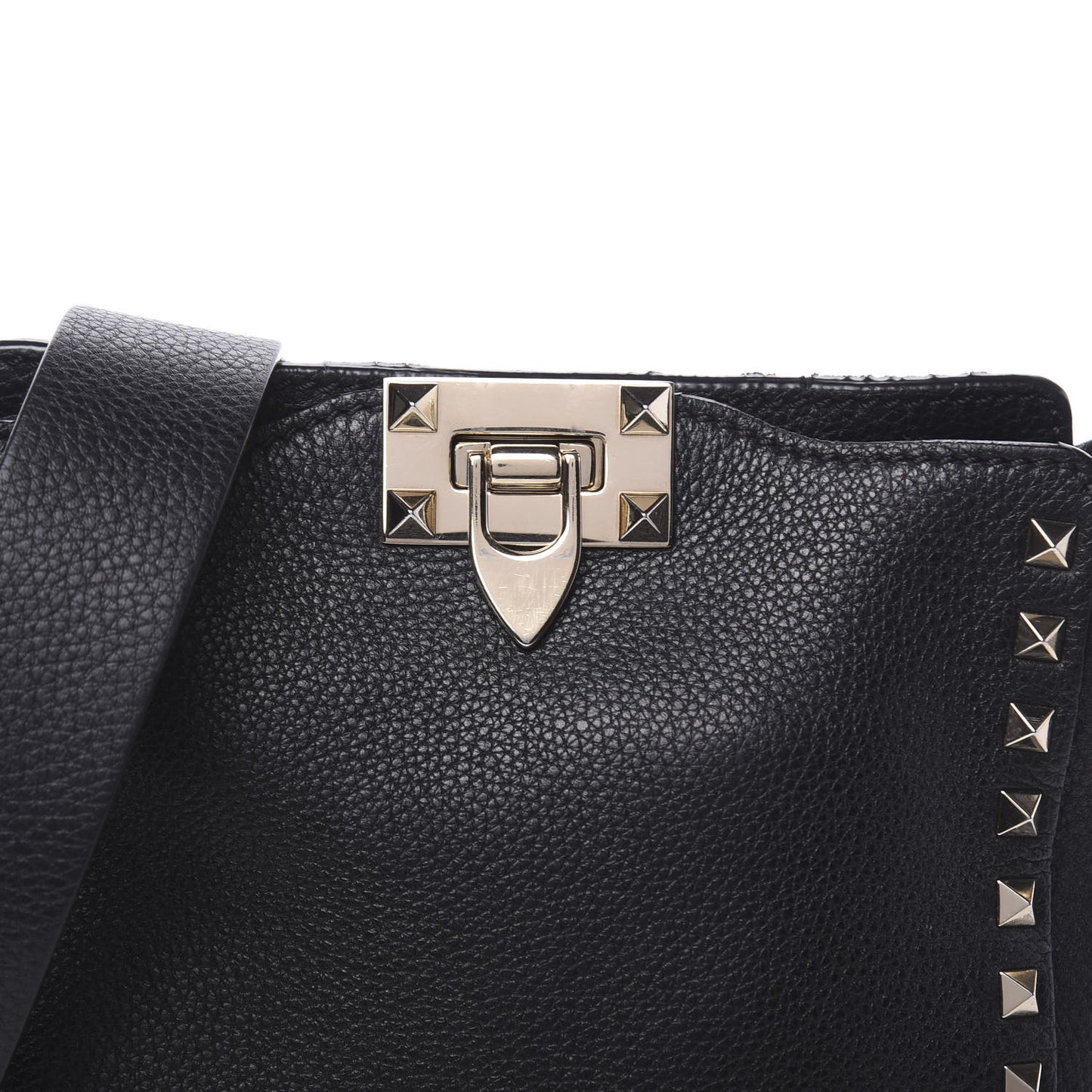 Pebbled Calfskin Mini Rockstud Flip-Lock Messenger Bag Black