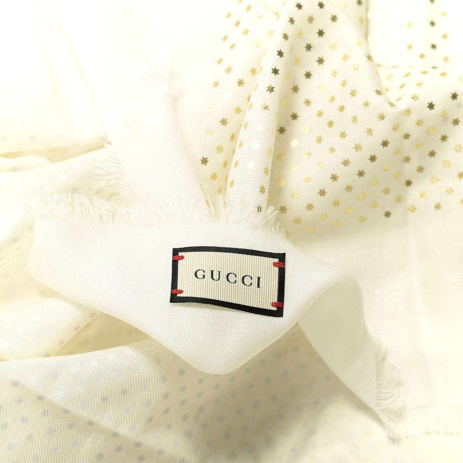 Gucci X SEGA Modal Silk Cashmere GUCCY Stars Print Scarf White Gold 4 of 4