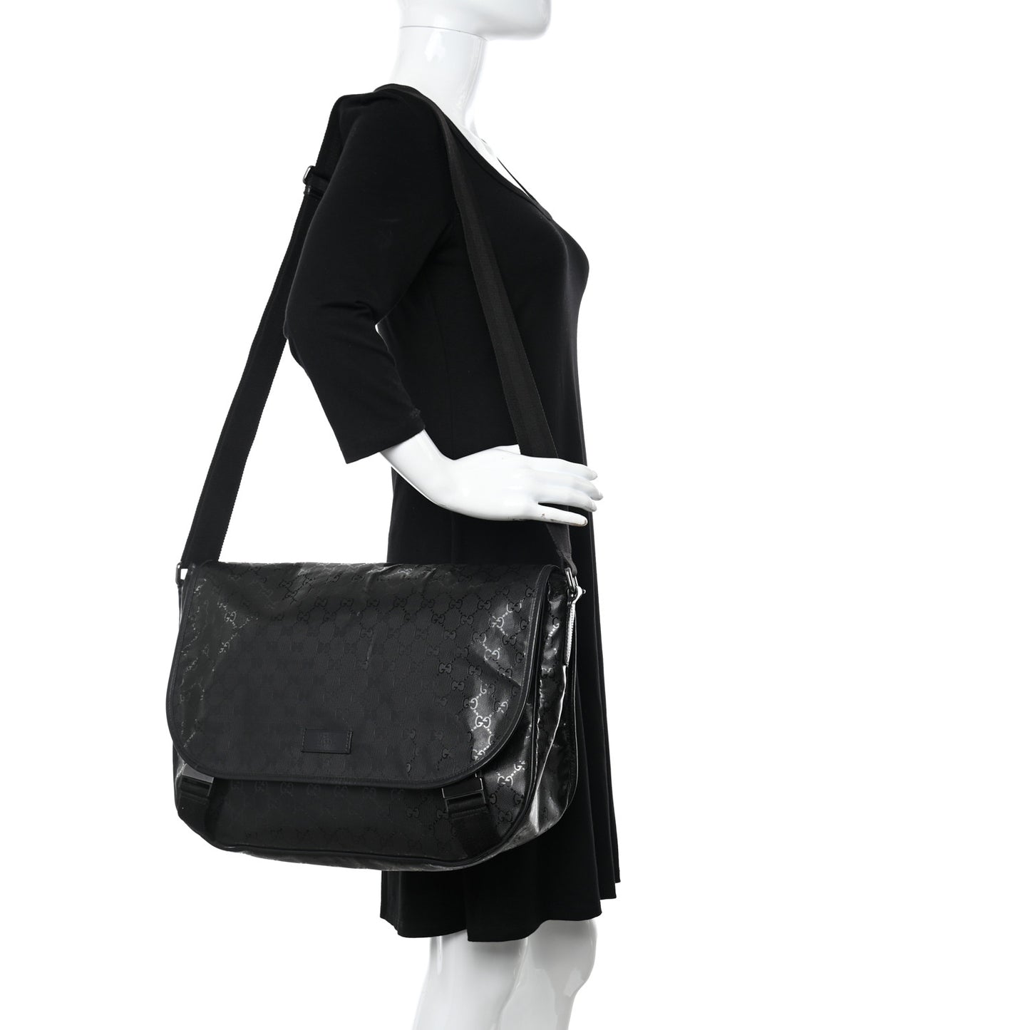 Imprime Monogram Large Double Buckle Flap Messenger Bag Black