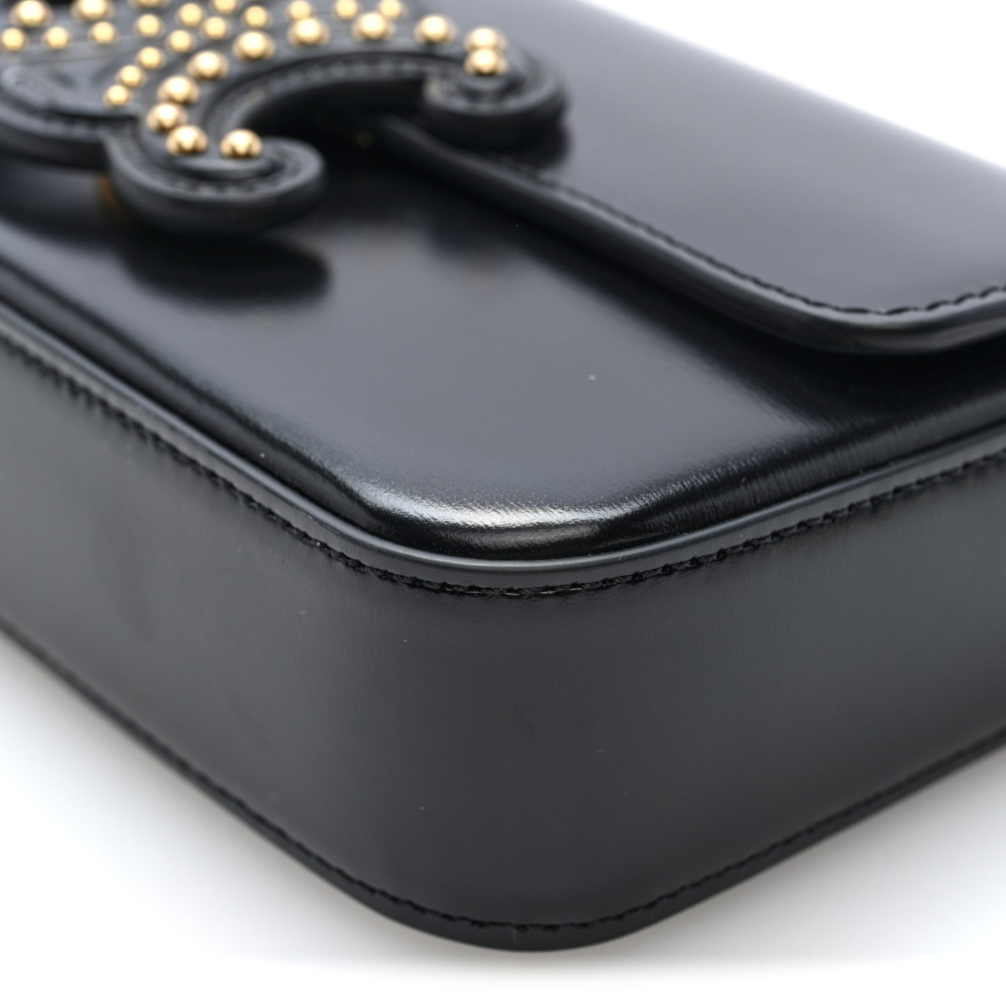 Shiny Calfskin Triomphe Studded Chain Shoulder Bag Black