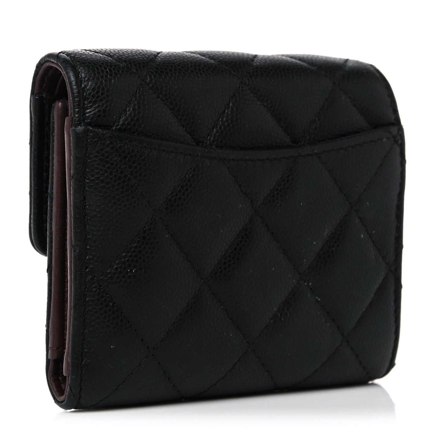 Caviar Quilted Compact Flap Wallet Black