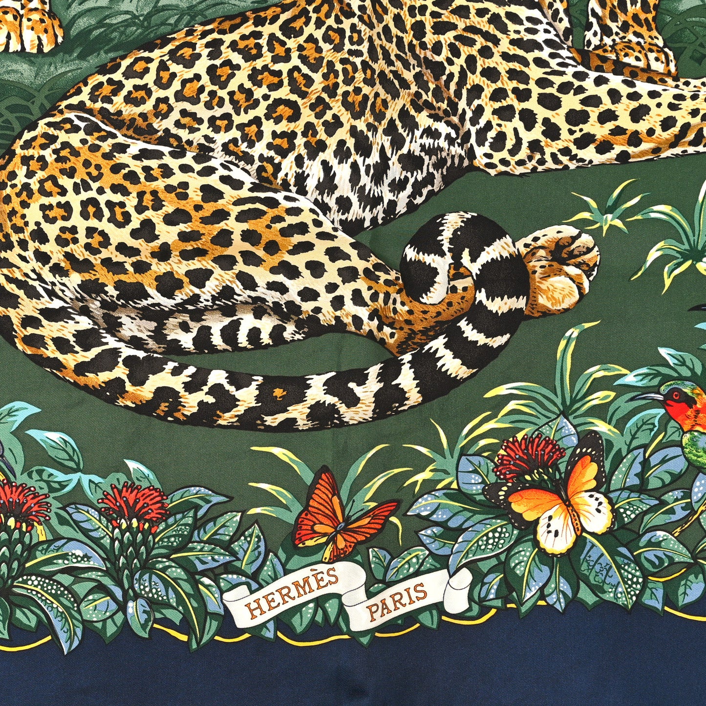 Silk Jungle Love Scarf 90 Marine Vert Orange