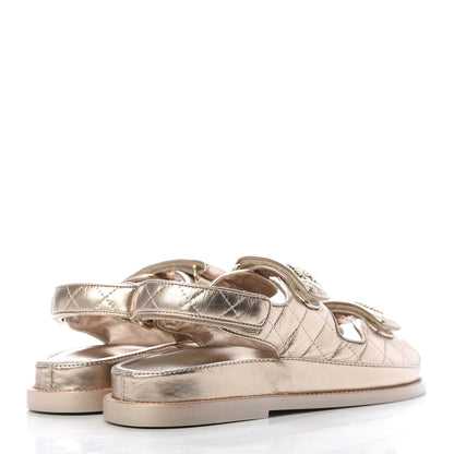 Chanel Iridescent Lambskin Velcro Dad Sandals 37.5 Light Bronze 4 of 10