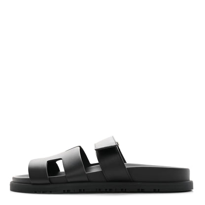 Hermes Calfskin Womens Chypre Sandals 37 Black 1 of 12