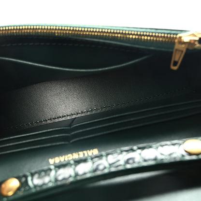 Balenciaga Shiny Calfskin Crocodile Embossed Hourglass Chain Bag Forest Green 5 of 9