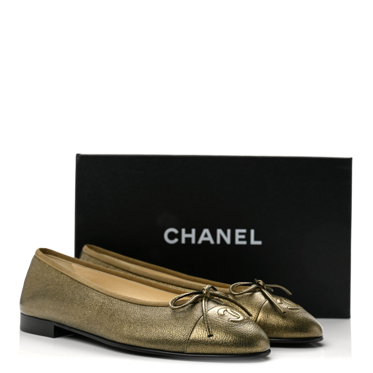Chanel Metallic Calfskin Cap Toe CC Ballerina Flats 36.5 Gold 10 of 10
