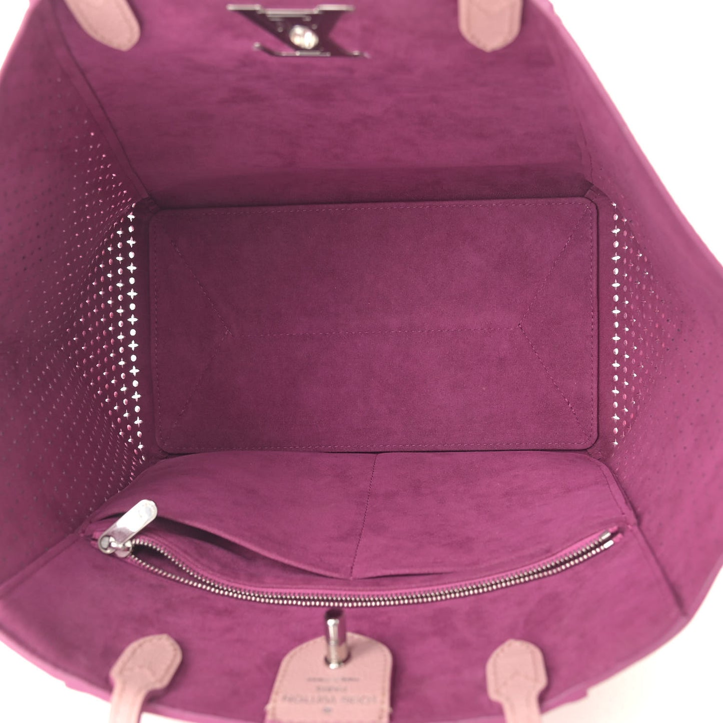 Calfskin Perforated Lockme Cabas Rose Poudre Creme