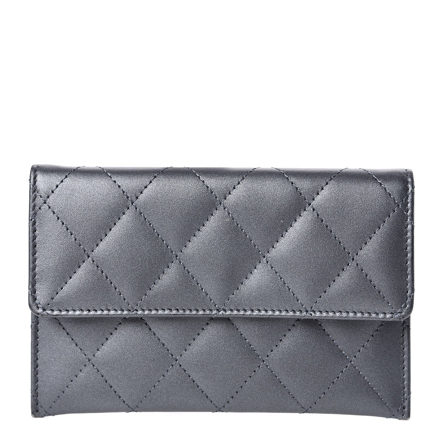 Chanel Metallic Lambskin Quilted Card Holder Dark Grey 1 of 7