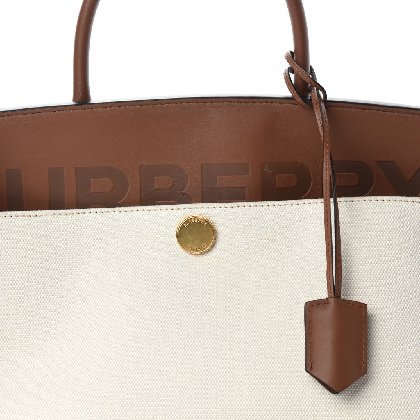 Calfskin Canvas Medium Society Tote Natural Malt Brown