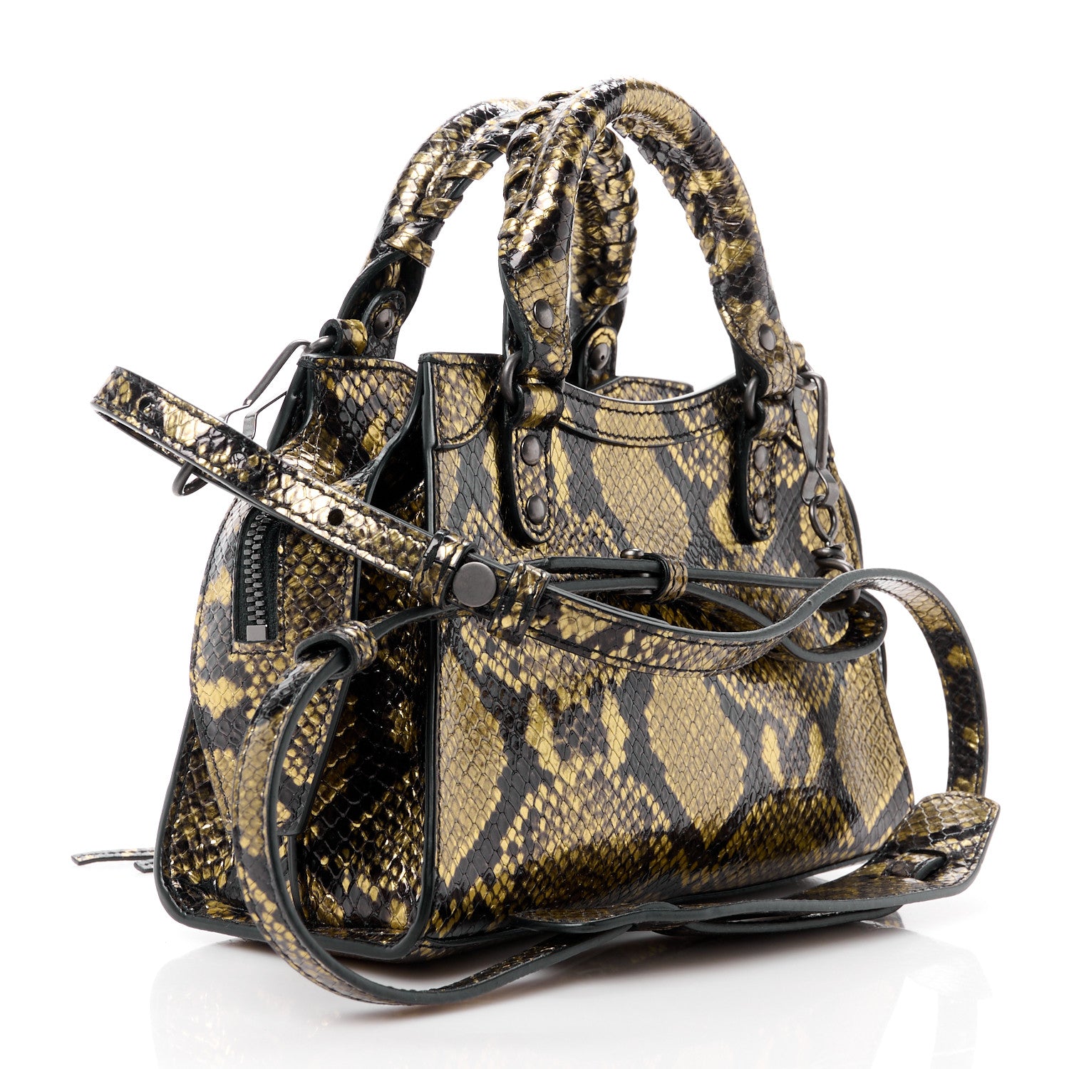 Balenciaga Calfskin Snake Effect Neo Classic Silver Hardware Mini City Gold Black 3 of 10