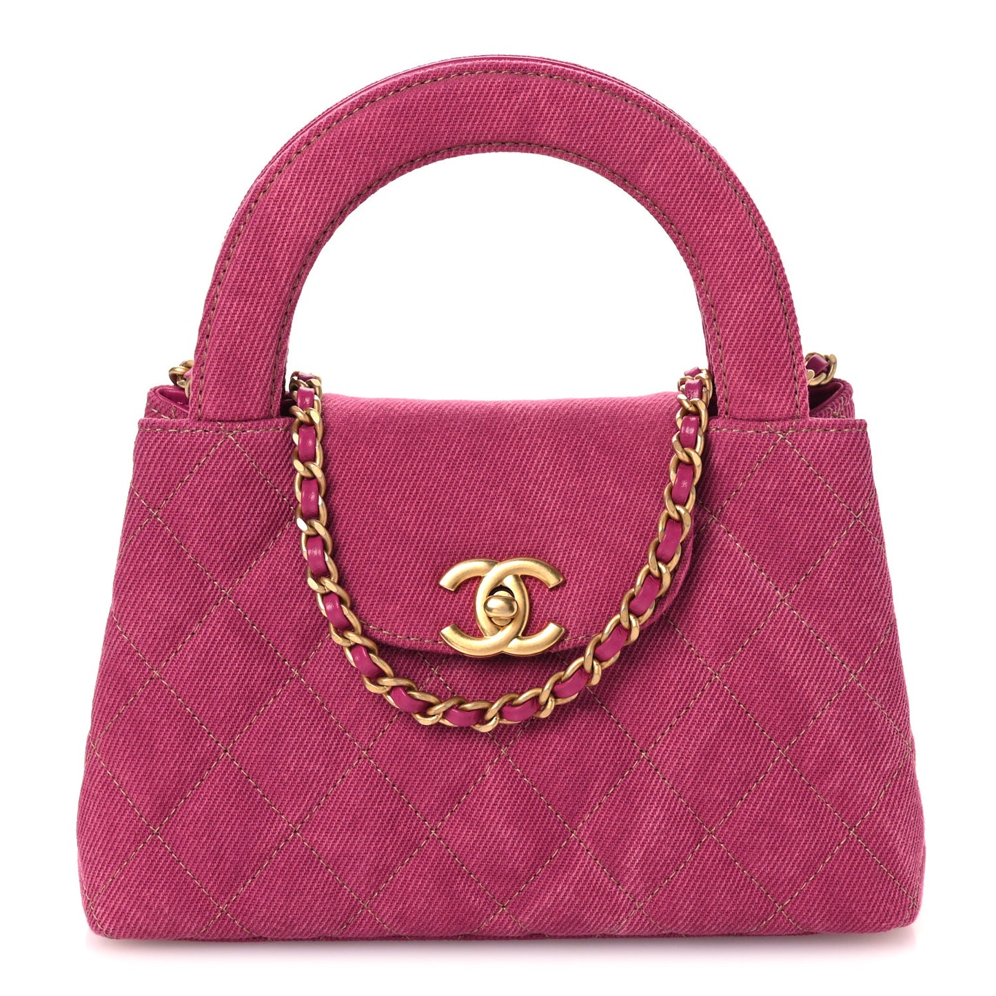 Denim Quilted Nano Kelly Shopper Fuchsia