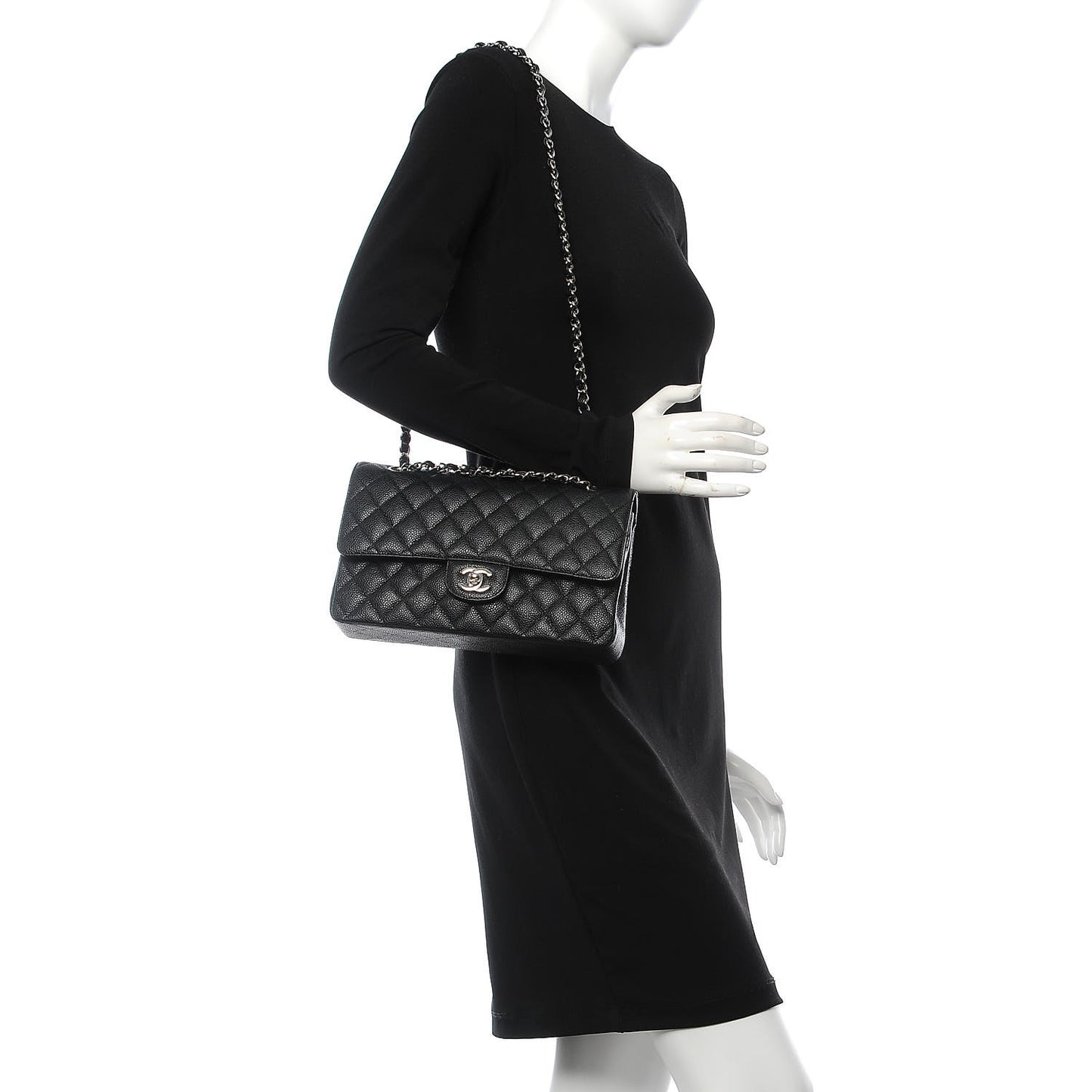 Caviar Quilted Medium Double Flap Black