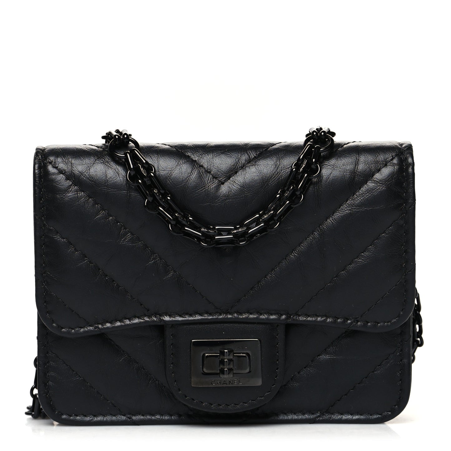 Aged Calfskin Chevron Quilted Reissue Belt Bag Black