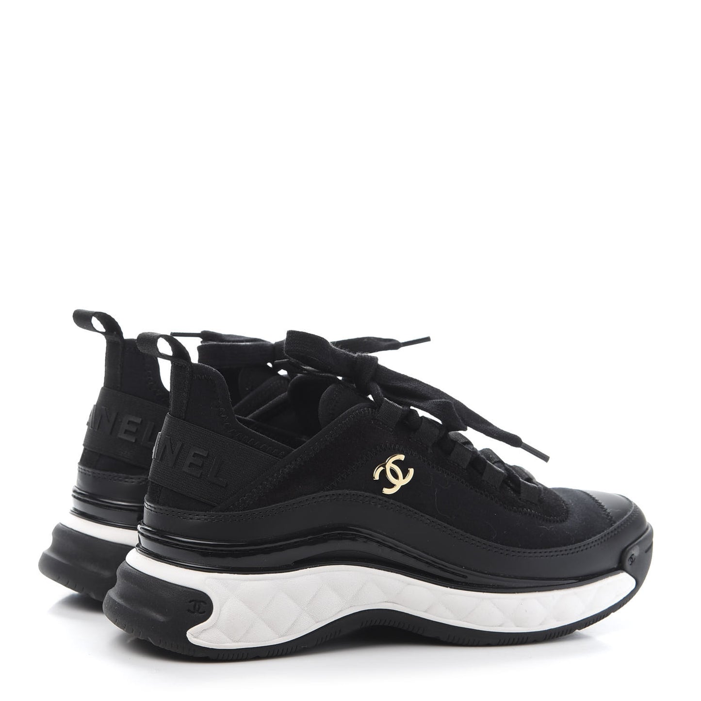 Velvet Calfskin Mixed Fibers CC Sneakers 36 Black
