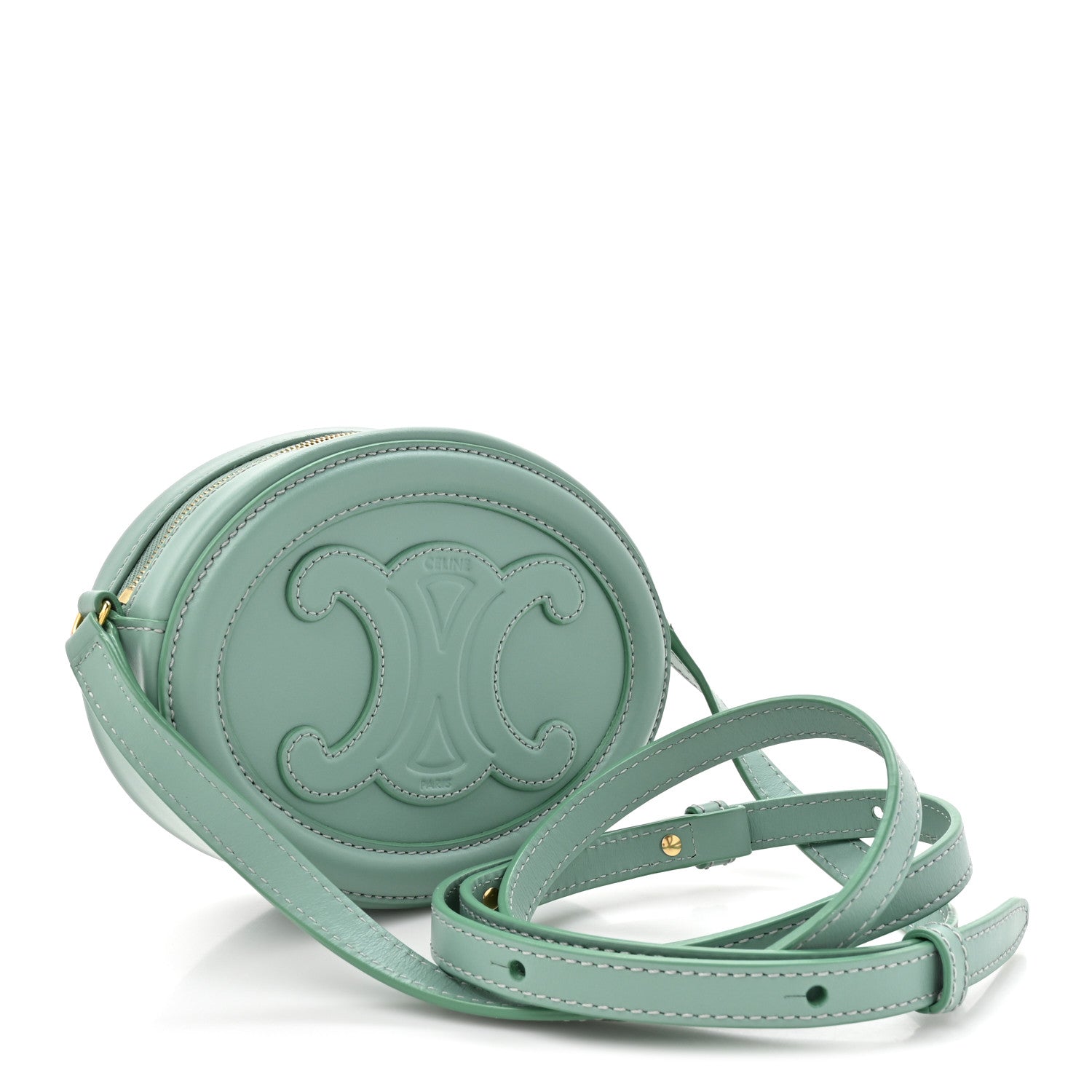 Celine Smooth Calfskin Cuir Small Triomphe Oval Crossbody Purse Ice Mint 3 of 9