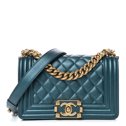 Chanel Metallic Calfskin Quilted Small Boy Flap Navy Blue 1 of 4