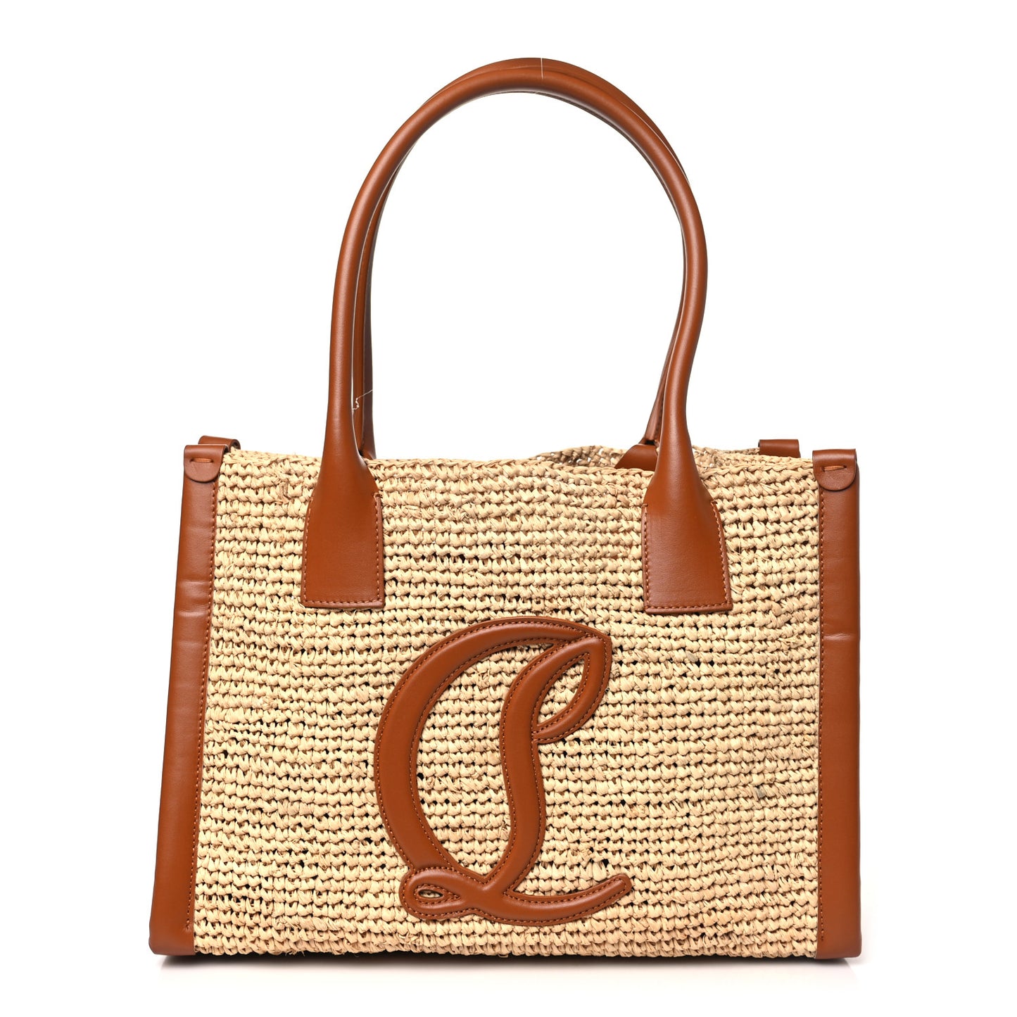Raffia Calfskin Small By My Side Tote Natural Cuoio