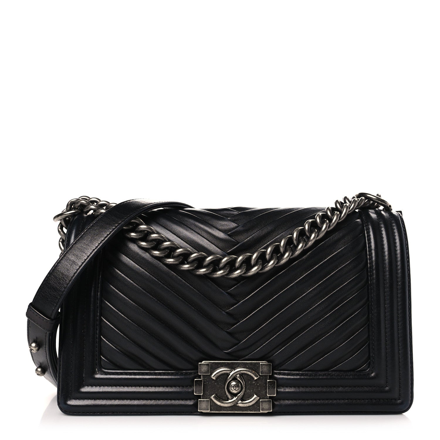 Chanel Lambskin Pleated Medium Boy Flap Navy 1 of 9