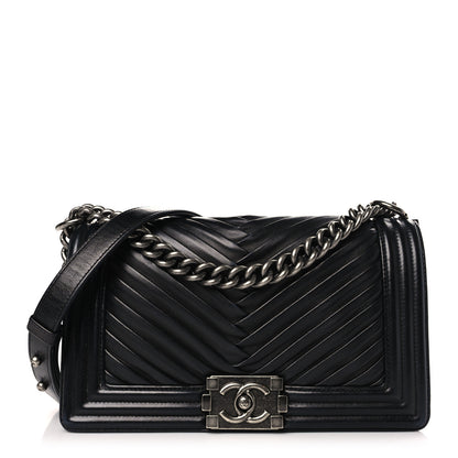 Chanel Lambskin Pleated Medium Boy Flap Navy 1 of 9
